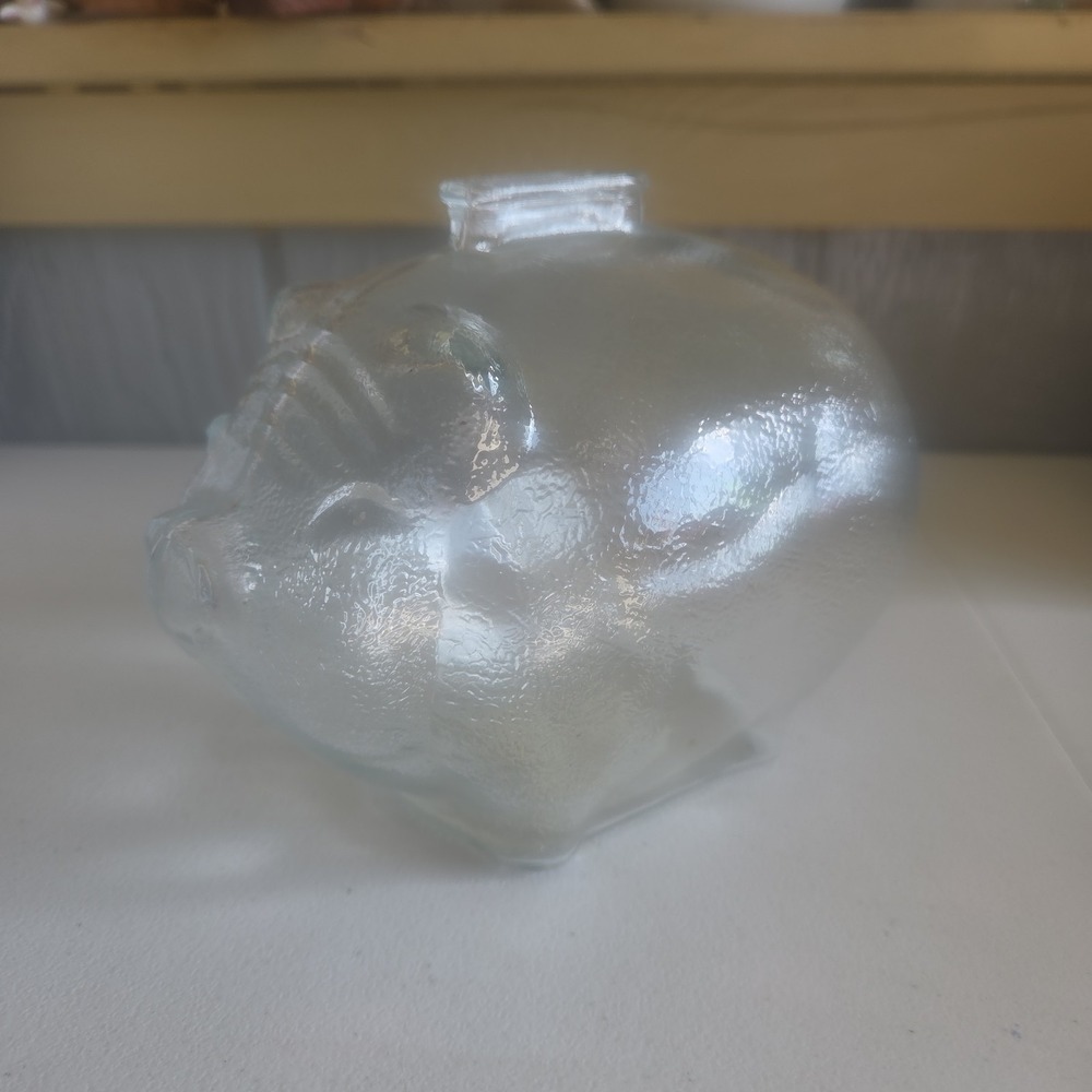 Vintage Piggy Bank Textured Clear Glass 6.5x4.5 By Anchor Hocking Farmhouse Chic